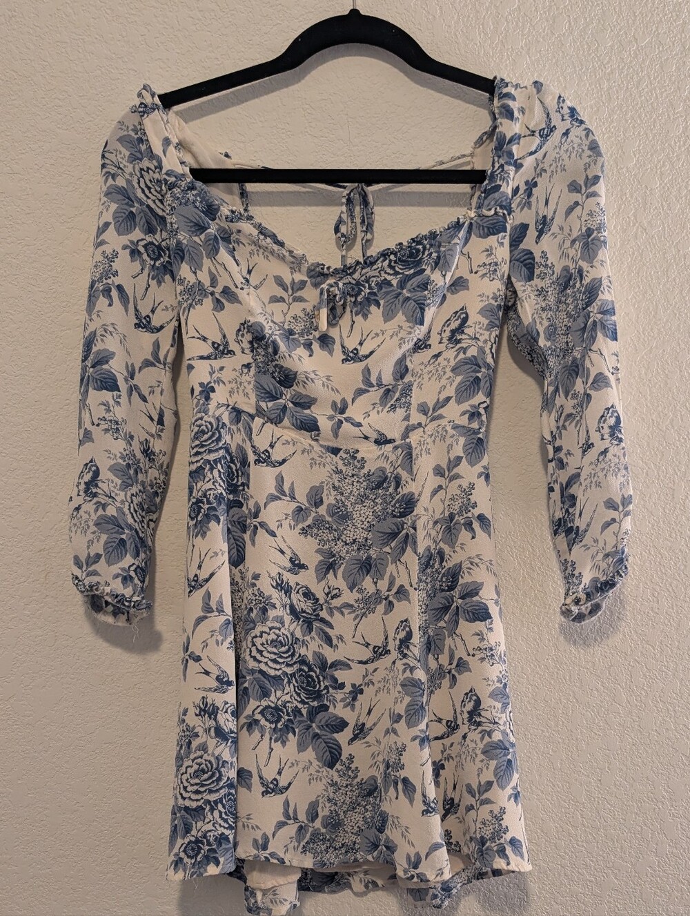 Reformation Blue and White Floral Square-Neck Dress